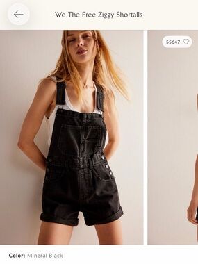 Free People Mineral Black Denim Short Overalls
